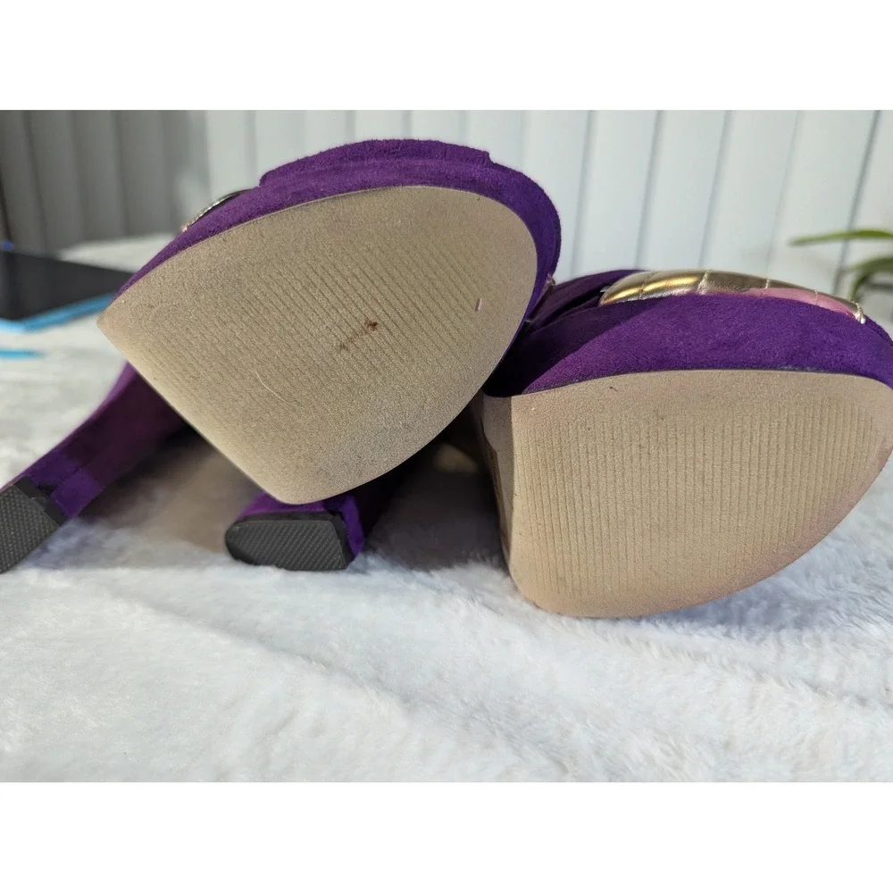Kayleen Platform Sandals Women 8 Purple Gold Good Chunky Block Heel Slingback